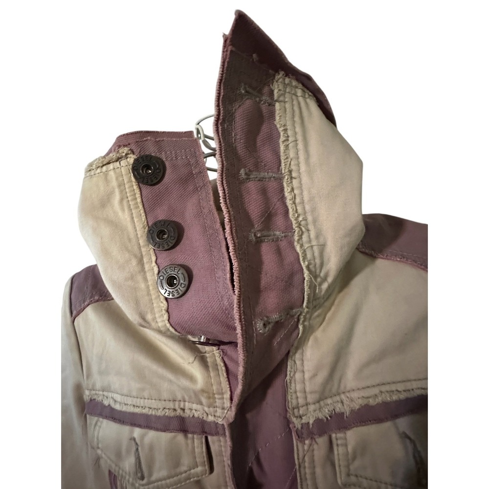 Vintage Diesel Womens Utility Jacket Tan Pink Raw Edge Cotton Distressed Size S - Picture 10 of 15
